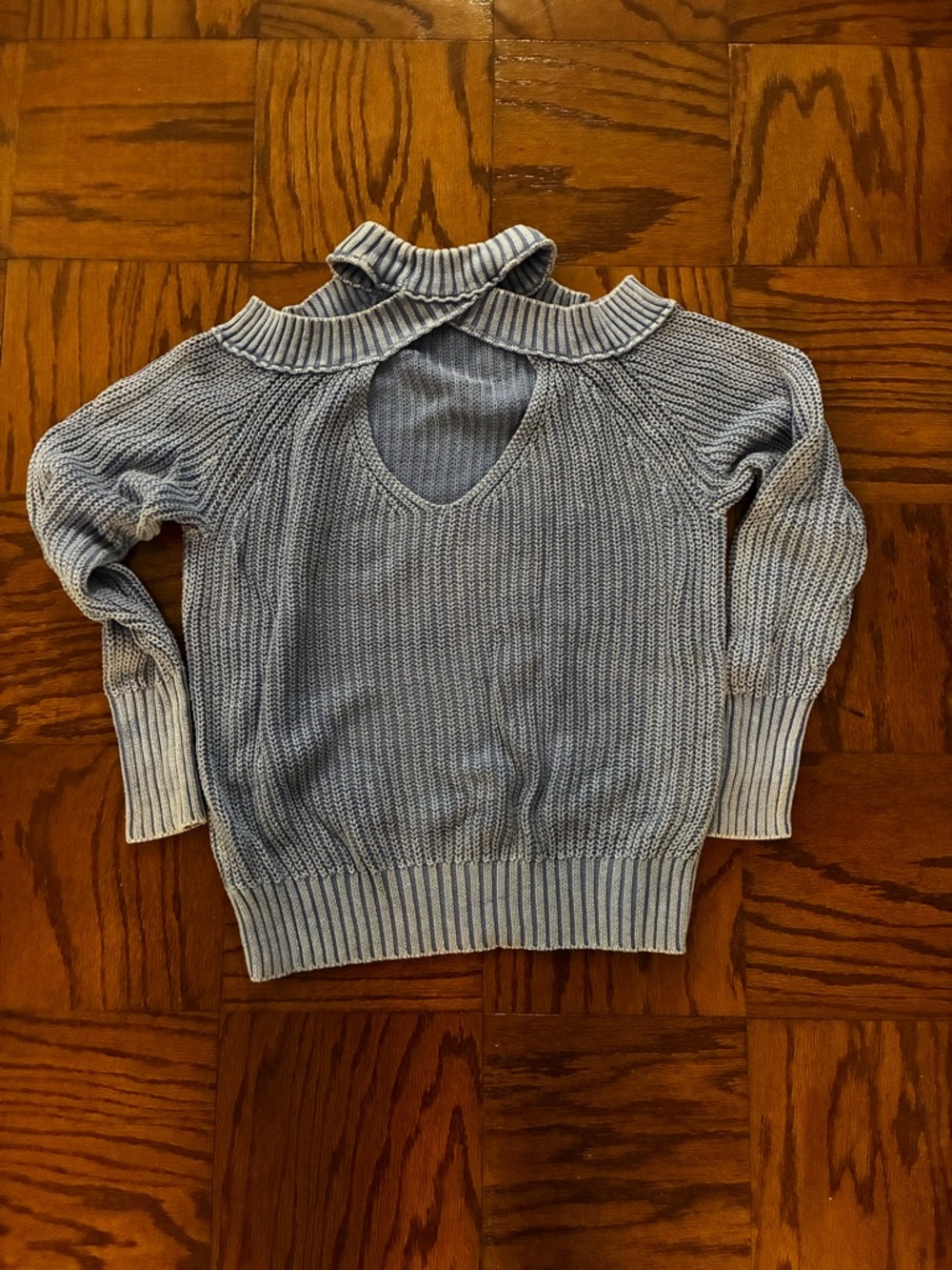 Free People Light Blue Off-the-Shoulder Cutout Knit Sweater